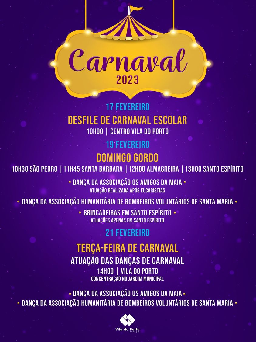 Ilha de Santa Maria: Vila do Porto divulga programação do Carnaval 2023