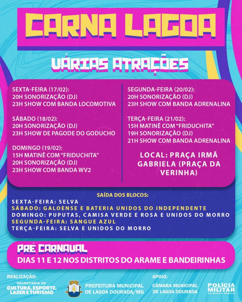 Lagoa Dourada: veja a programação completa do Carna Lagoa
