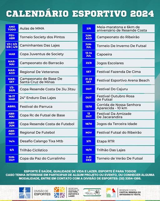 Resende Costa divulga calendário esportivo para 2024