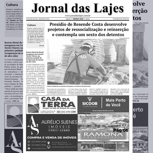 Destaques de capa da edição de mar./2024 do Jornal das Lajes