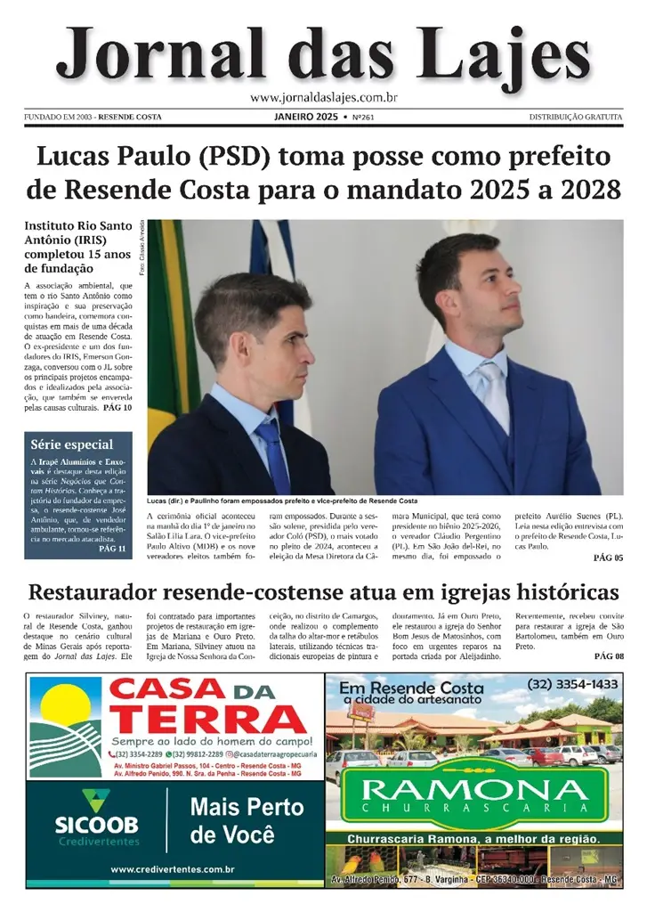 Resende Costa: os destaques de capa da edição de Jan./2025 do Jornal das Lajes